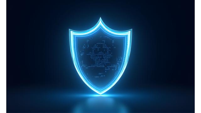 An abstract graphic of a golden shield protecting layers of digital information, symbolizing absolute confidentiality and data security in executive search.